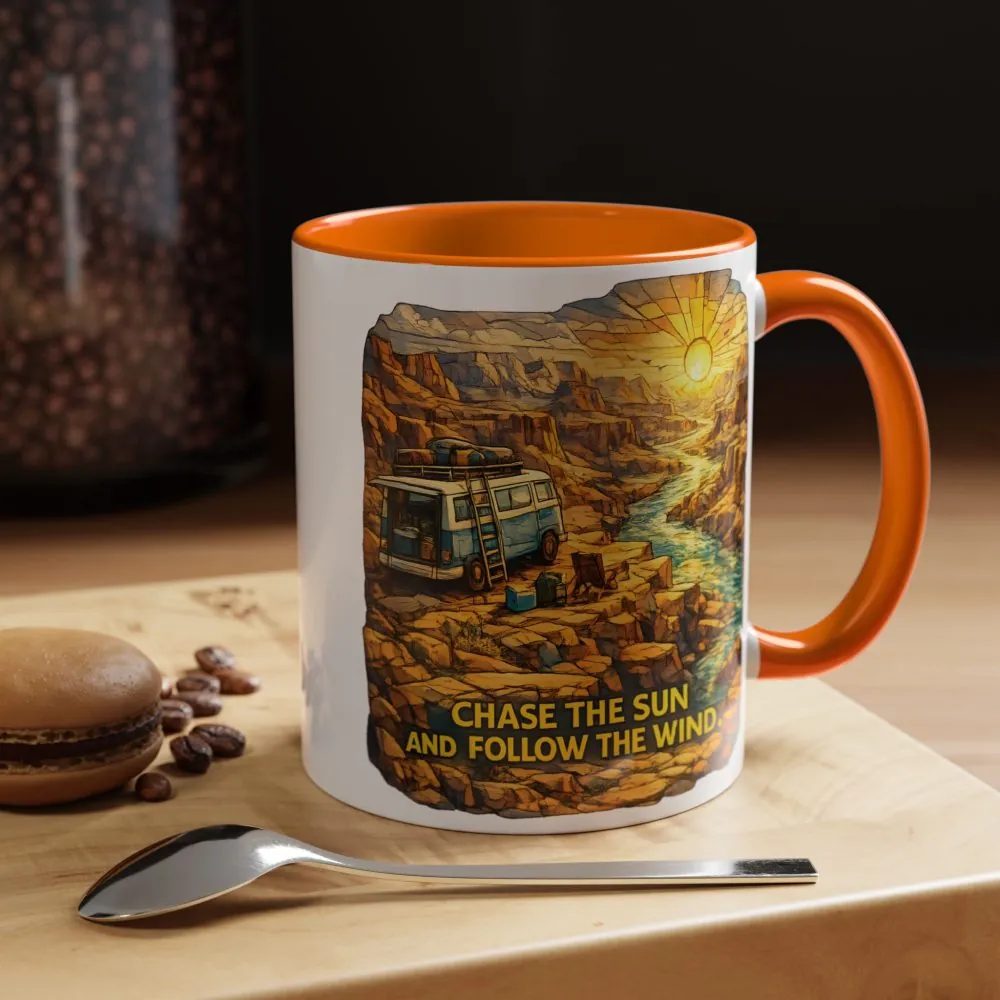 9396784275342643403_2048.jpeg Accent Coffee Mug (11, 15oz) — "Chase The Sun And Follow The Wind" Design Cubic-Line