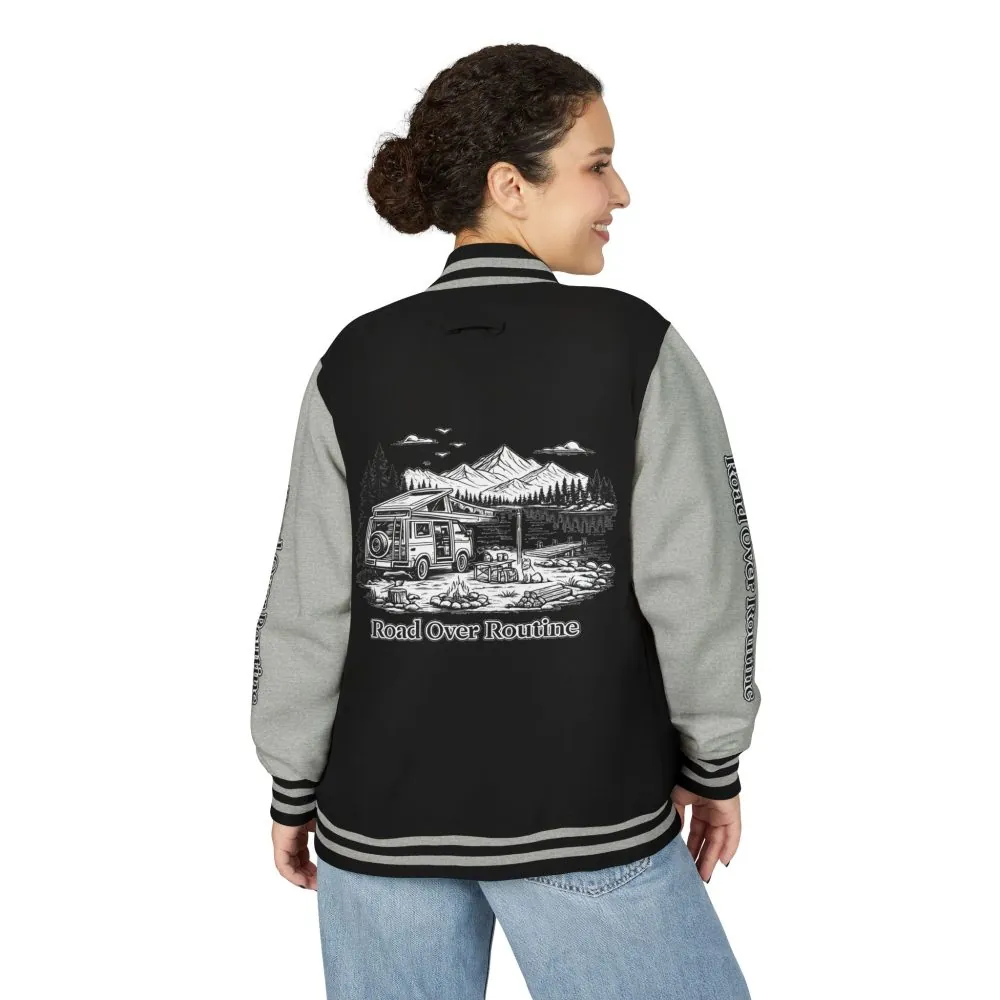 Unisex Heavyweight Letterman Jacket — "Road Over Routine" Travel Varsity Coat