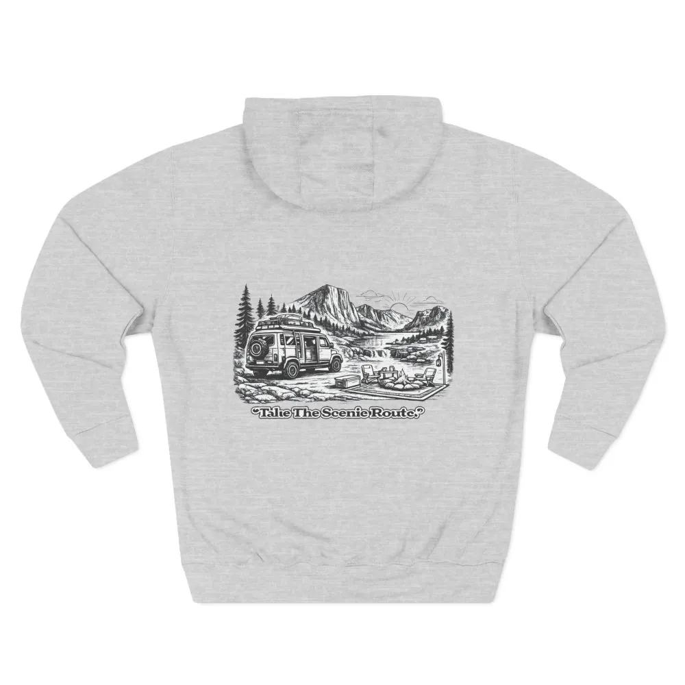 9412861561809760647_2048.jpeg Three-Panel Fleece Hoodie - "Take The Scenic Route" Design Minimal-Line