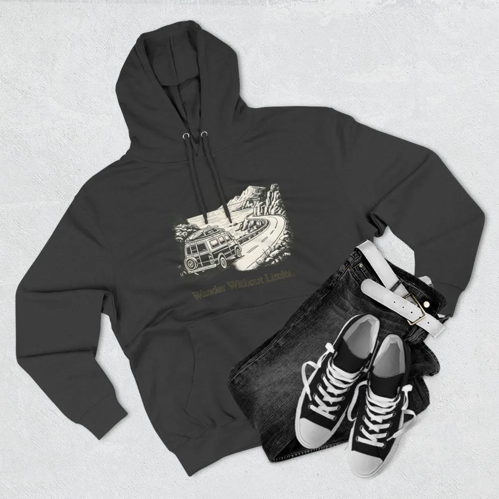 9415129441288507353_2048.jpeg Three-Panel Fleece Hoodie - "Wander Without Limits" Design Minimal-Line