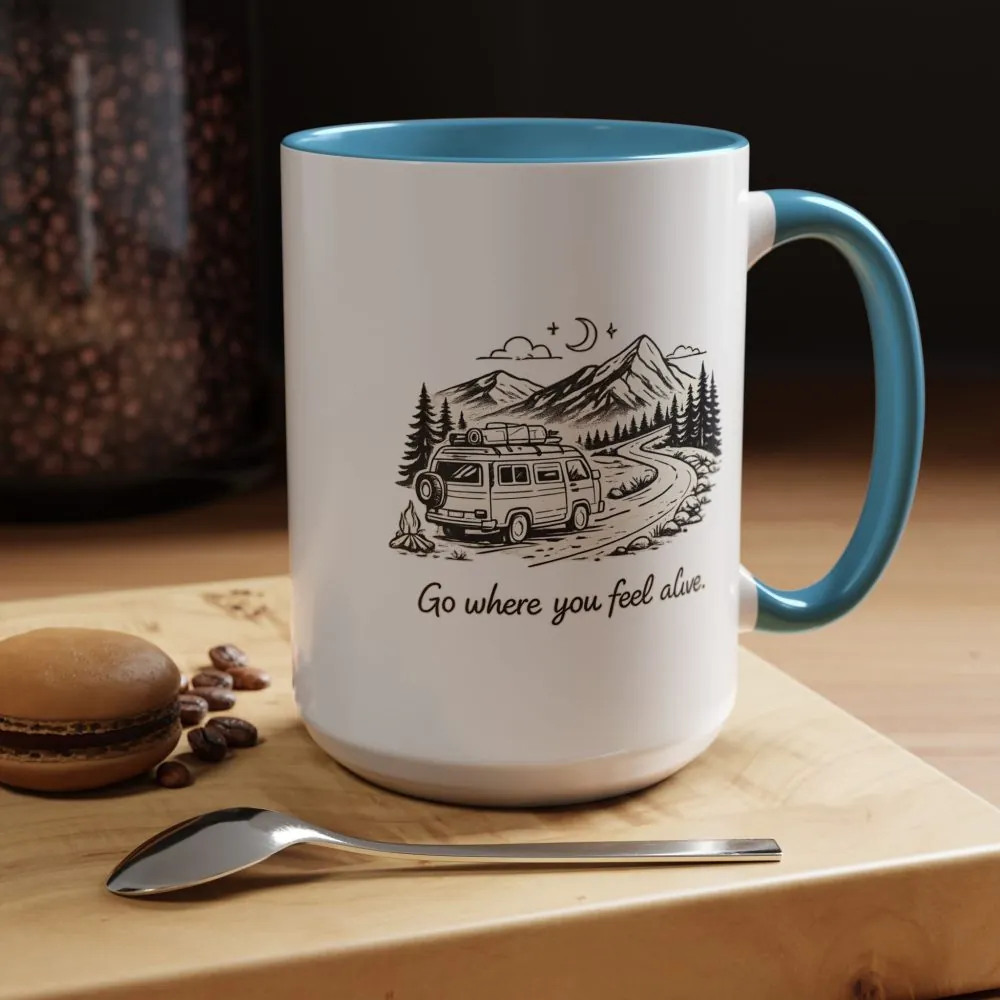 Accent Coffee Mug (11, 15oz) — "Go Where You Feel Alive" Design Minimal-Line