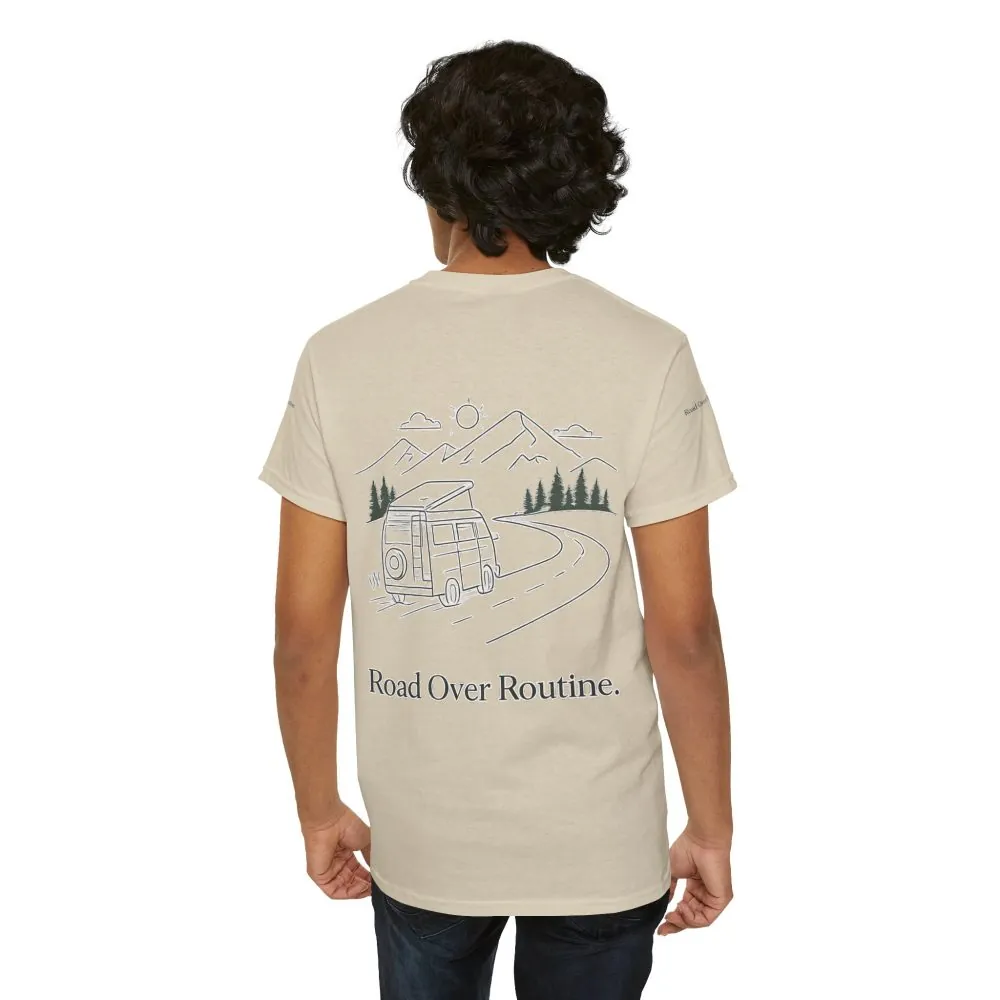 9421174108891515282_2048.jpeg Unisex Heavy Cotton Tee — "Road Over Routine" Design Minimal-Line