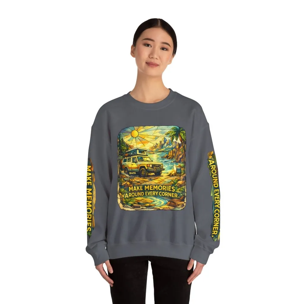 9422320703861771508_2048.jpeg Unisex Heavy Blend™ Crewneck Sweatshirt — "Make Memories Around Every Corner" Design Cubic-Line