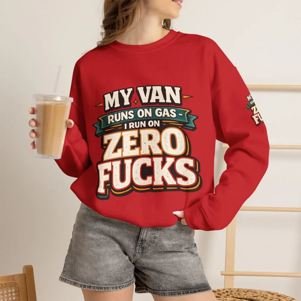 Unisex Heavy Blend™ Crewneck Sweatshirt — "My Van Runs On Gas" Design F**K-Line