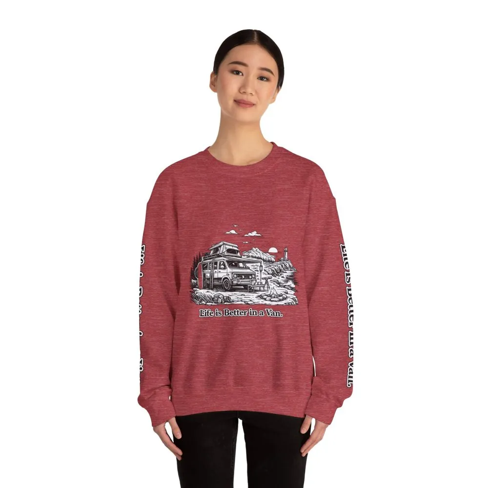 Unisex Heavy Blend™ Crewneck Sweatshirt — "Life Is Better In A Van" Design Minimal-Line