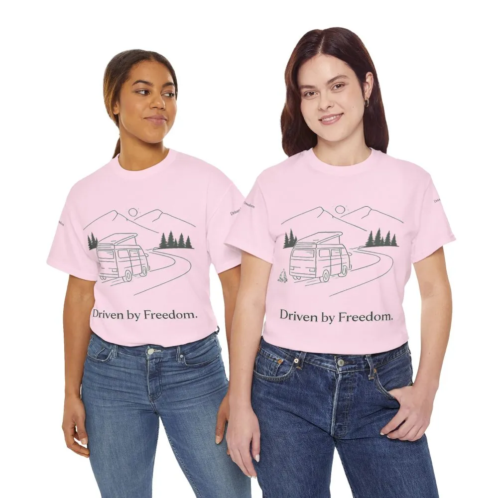 Unisex Heavy Cotton Tee — "Driven By Freedom" Design Minimal-Line