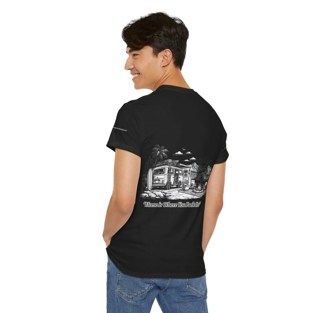 Unisex Heavy Cotton Tee — "Home Is Where You Park It" Design Minimal-Line