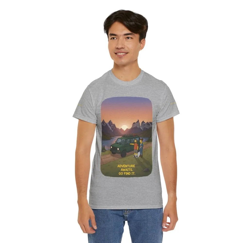 Unisex Heavy Cotton Tee — "Adventure Awaits-Go Find It" Design Sitcom-Line