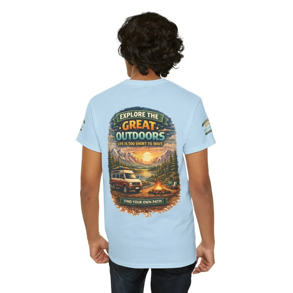 Unisex Heavy Cotton Tee — "Explore The Great Outdoors" Design Scenic-Line
