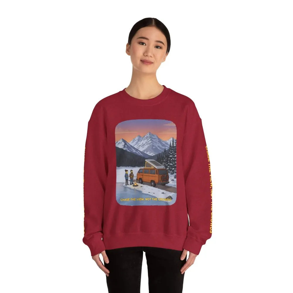 Unisex Heavy Blend™ Crewneck Sweatshirt — "Chase The Views-Not The Crowds"" Design Sitcom-Line