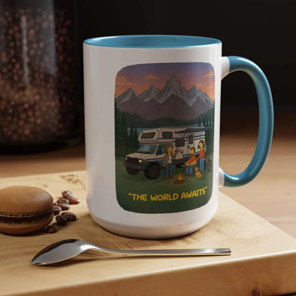 Accent Coffee Mug (11, 15oz) — "The World Awaits" Design Sitcom-Line