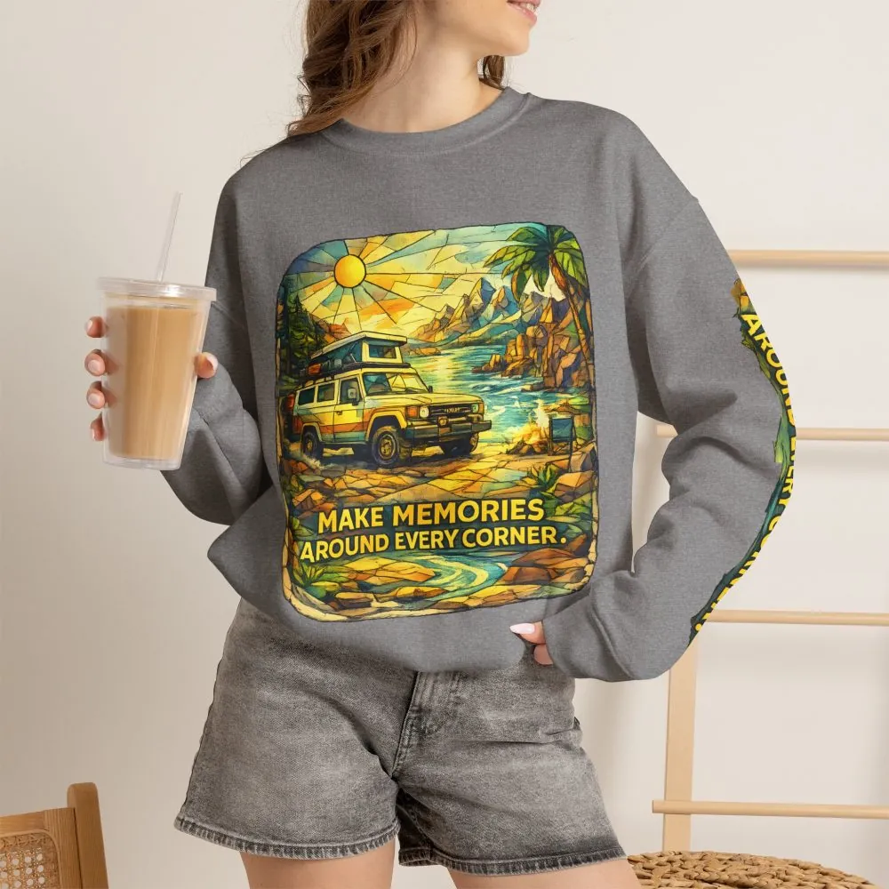 9472978117739392758_2048.jpeg Unisex Heavy Blend™ Crewneck Sweatshirt — "Make Memories Around Every Corner" Design Cubic-Line