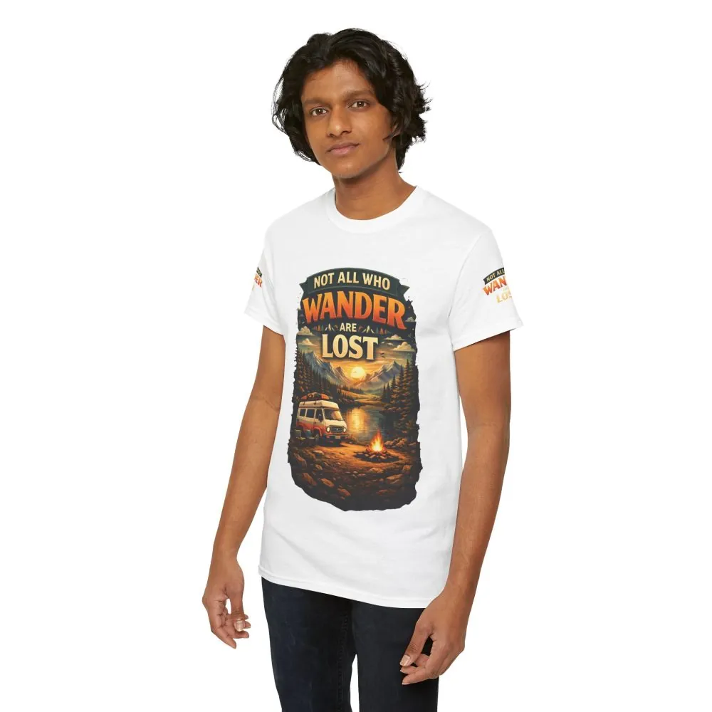Unisex Heavy Cotton Tee — "Not All Who Wander Are Lost" Design Scenic-Line