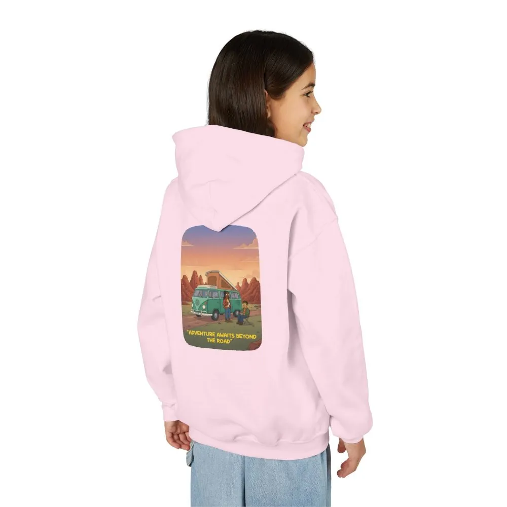 Youth Hoodie(Gildan) – "Adventure Awaits Beyond The Road" (Design Sitcom-Line)