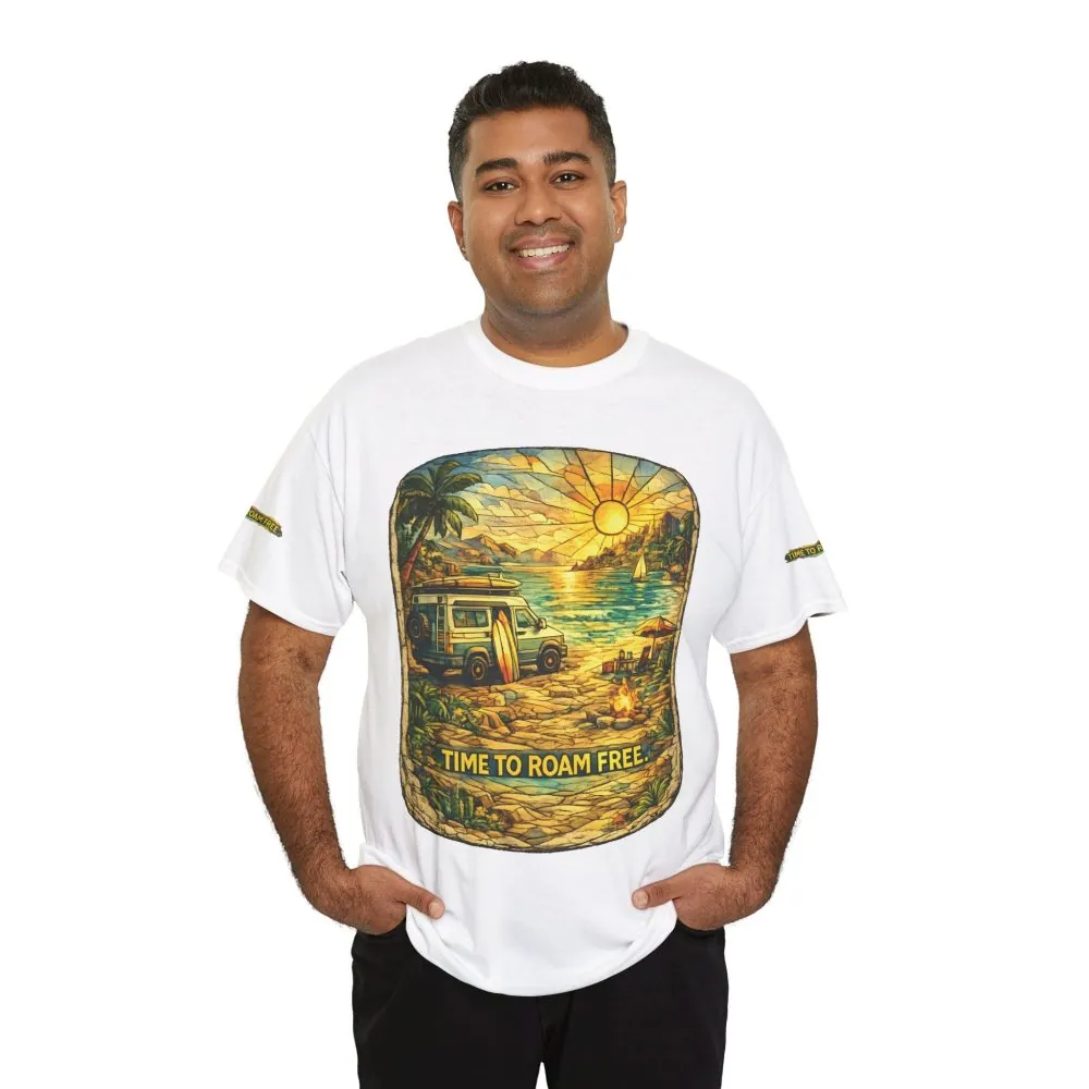 9475128614133512940_2048.jpeg Unisex Heavy Cotton Tee — "Time To Roam Free" Design Cubic-Line