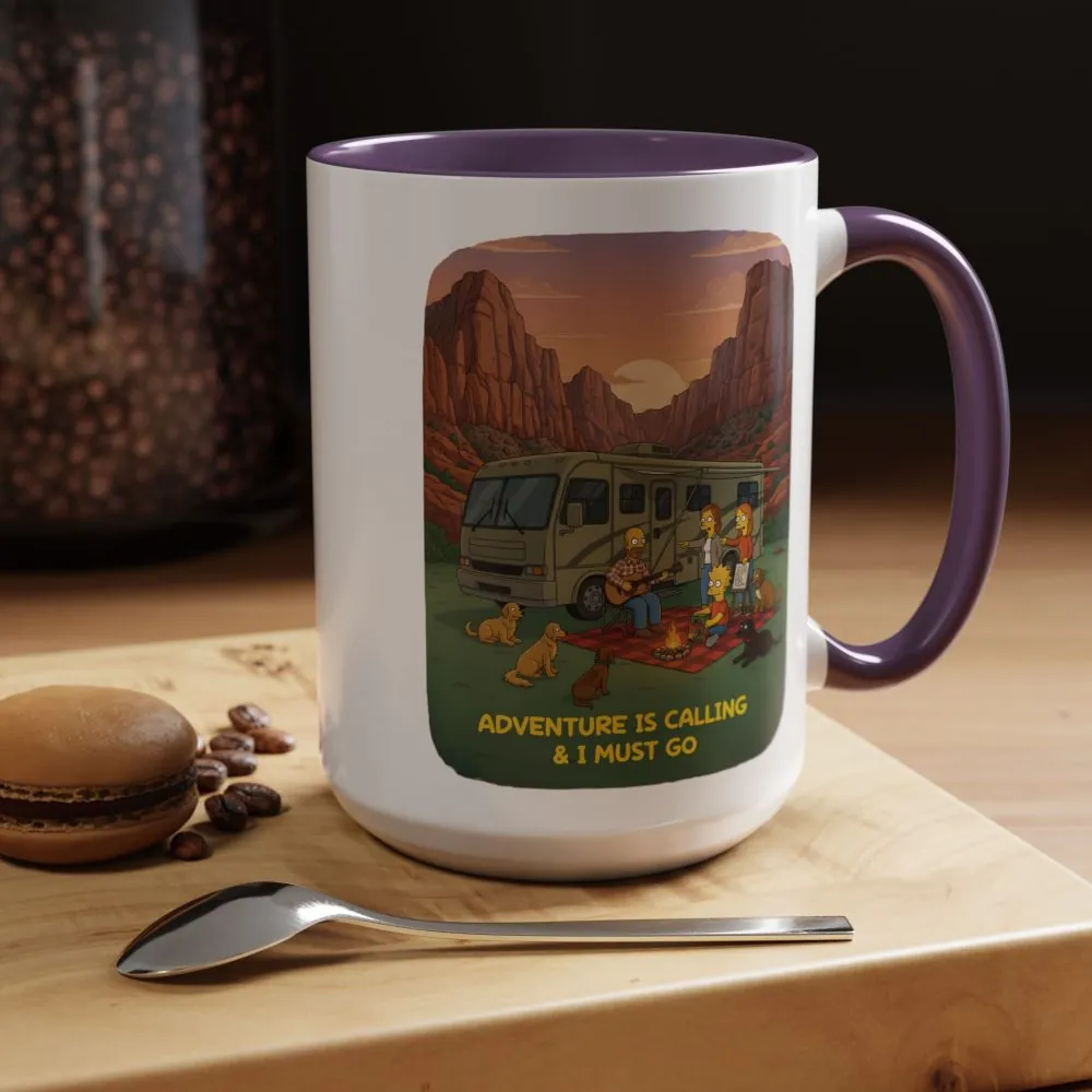 Accent Coffee Mug (11, 15oz) — "Adventure Is Calling-I Must Go" Design Sitcom-Line