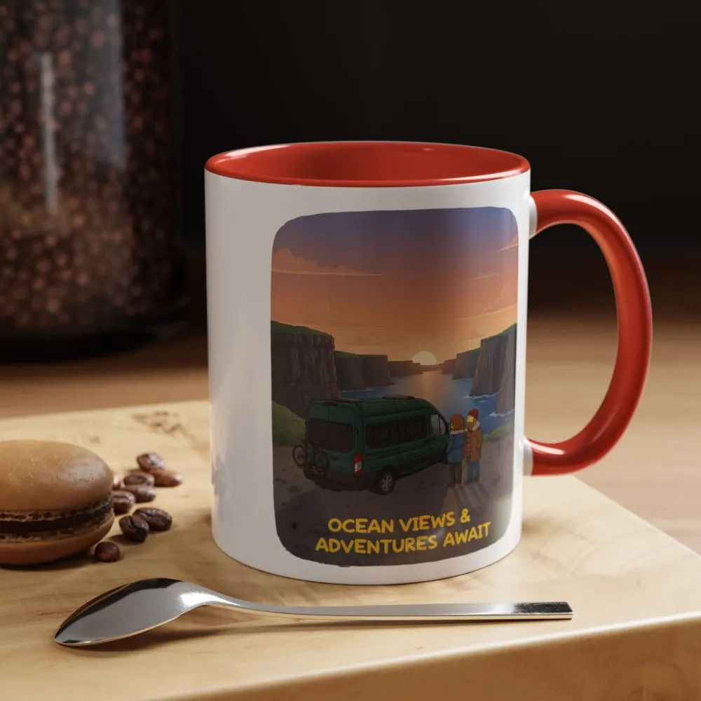 Accent Coffee Mug (11, 15oz) — "Ocean Views-Adventures Awaits" Design Sitcom-Line