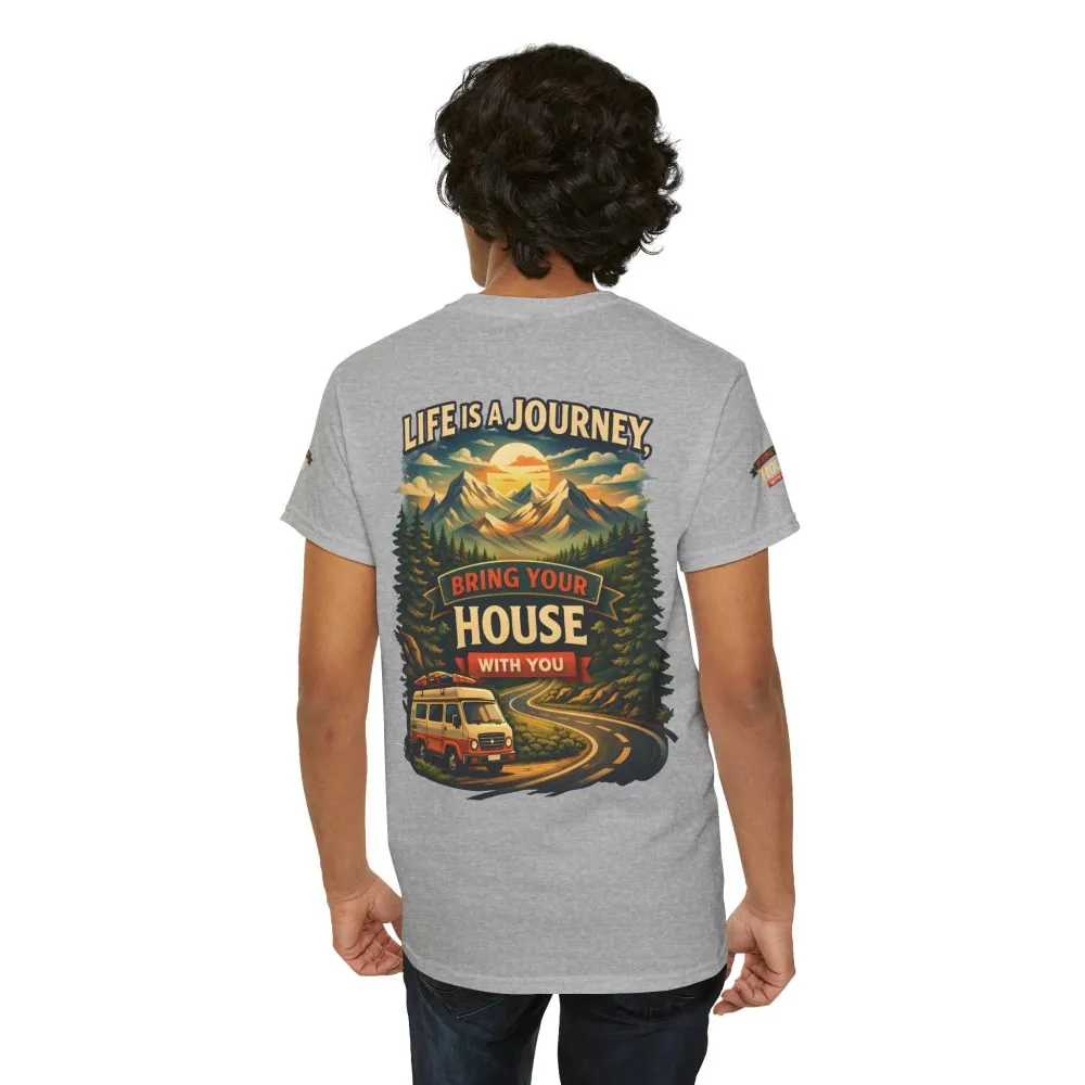Unisex Heavy Cotton Tee — "Live Is A Journey-Bring Your House With You" Design Scenic-Line