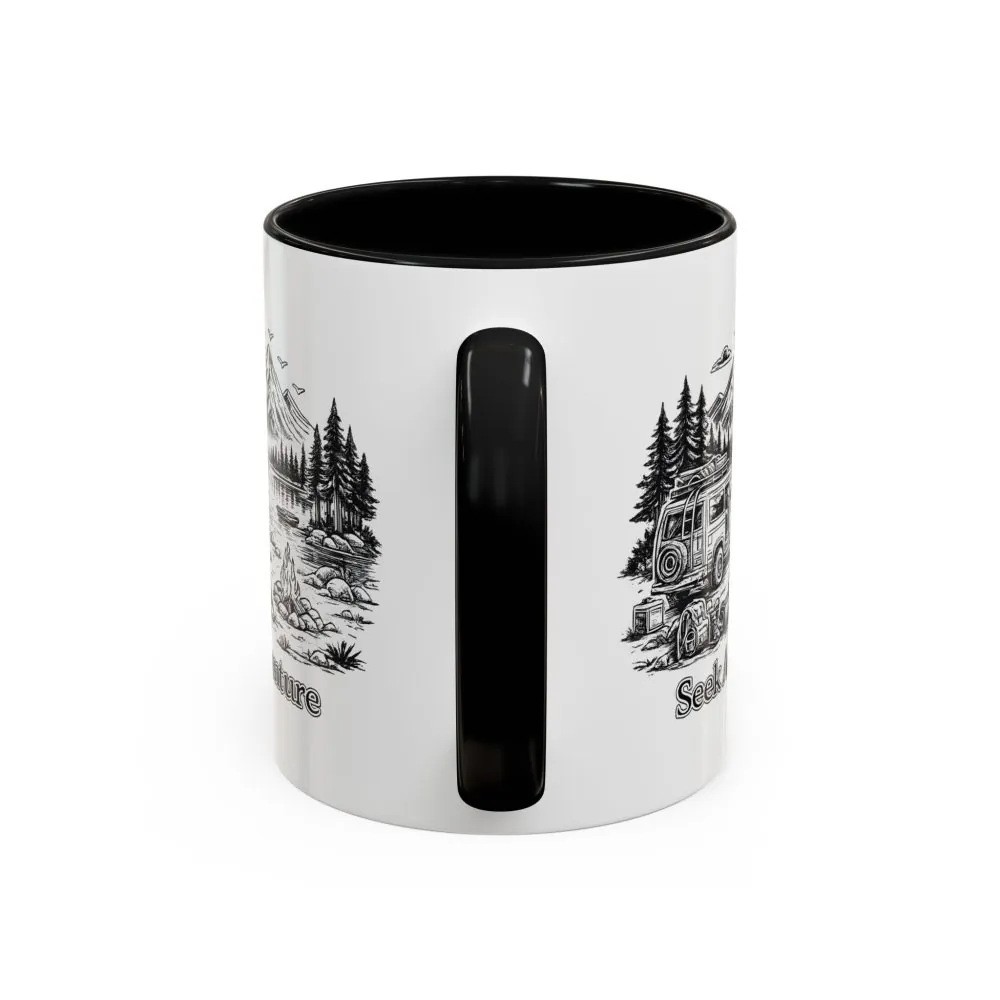 Accent Coffee Mug (11, 15oz) — "Seek Adventure" Design Minimal-Line