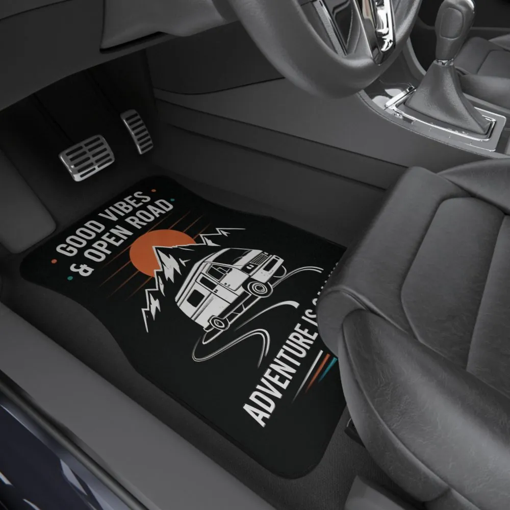 Car Mats (Set Of 2 Front) - "Good Vibes & Open Road" Adventure RV Front Floor Mats