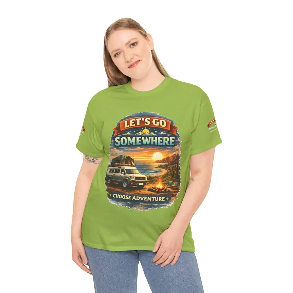 Unisex Heavy Cotton Tee — "Lets Go Somewhere" Design Scenic-Line