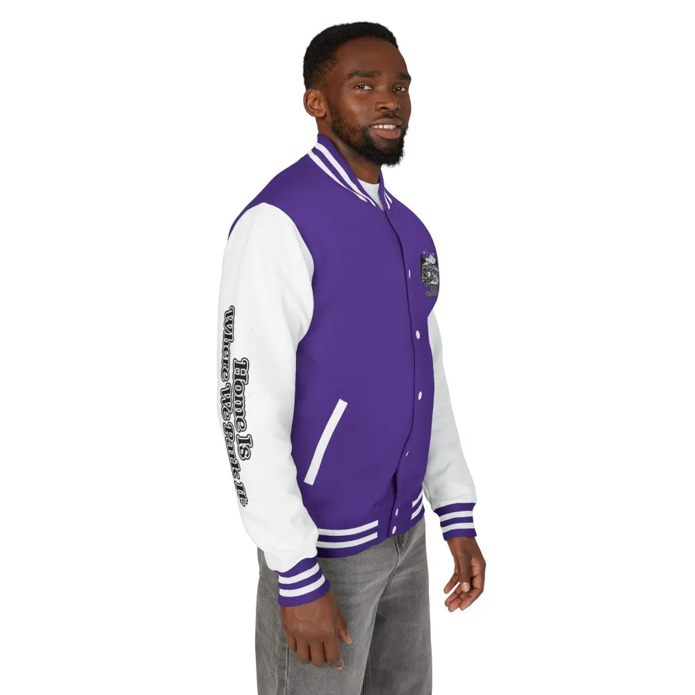 Unisex Heavyweight Letterman Jacket — "Home Is Where You Park It" Travel Varsity Coat