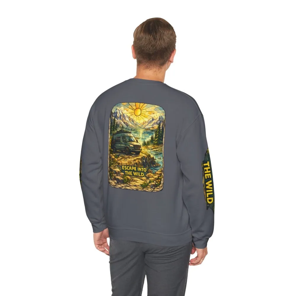 Unisex Heavy Blend™ Crewneck Sweatshirt — "Escape Into The Wild" Design Cubic-Line