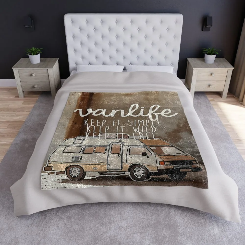 Crushed Velvet Blanket — 'Vanlife: Keep It Simple, Keep It Wild' Cozy Camper Throw