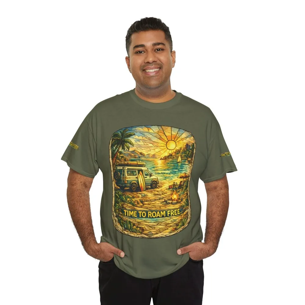 9501645098829610941_2048.jpeg Unisex Heavy Cotton Tee — "Time To Roam Free" Design Cubic-Line