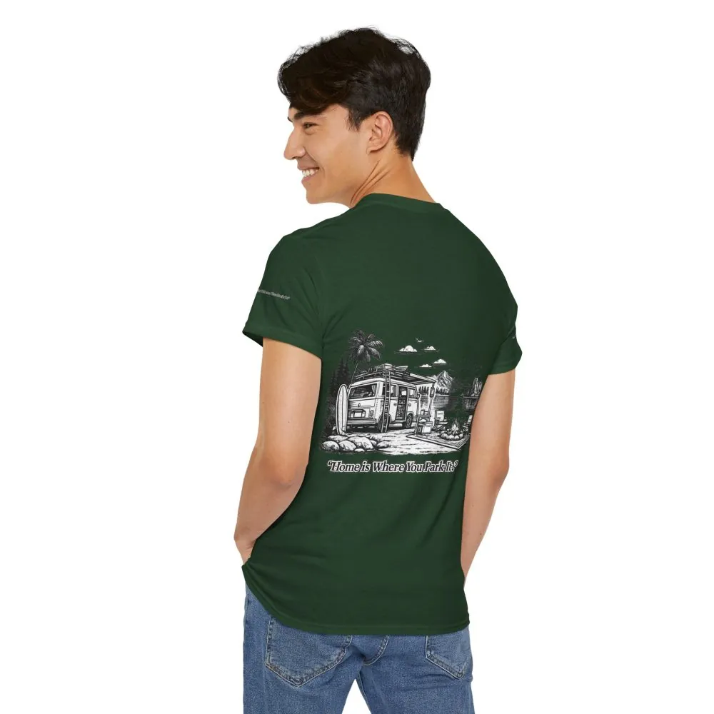 Unisex Heavy Cotton Tee — "Home Is Where You Park It" Design Minimal-Line