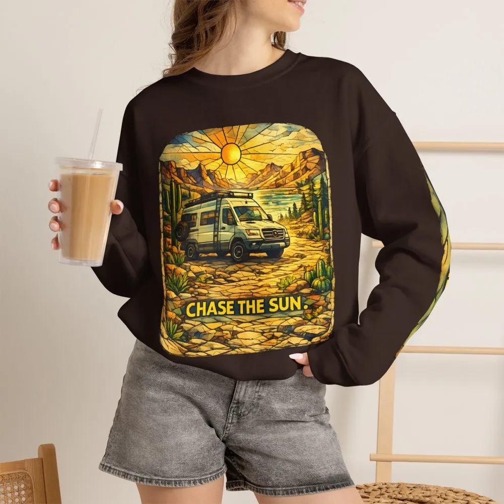 Unisex Heavy Blend™ Crewneck Sweatshirt — "Chase The Sun" Design Cubic-Line