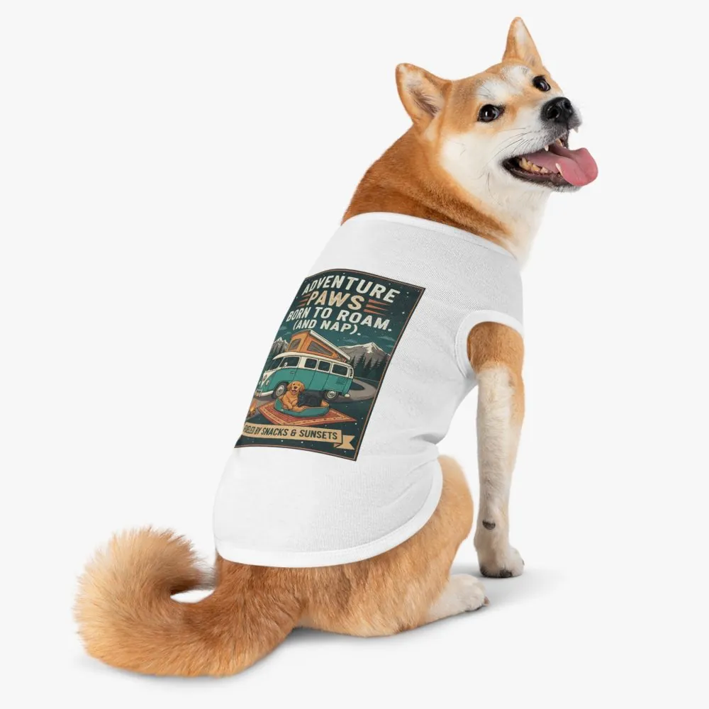 Pet Tank Top — "Adventure Paws Born to Roam (And Nap)" Camping Dog Shirt