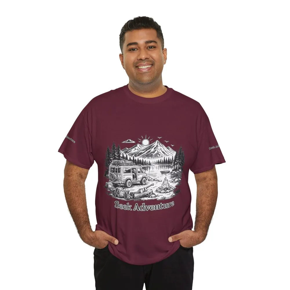 Unisex Heavy Cotton Tee — "Seek Adventure" Design Minimal-Line