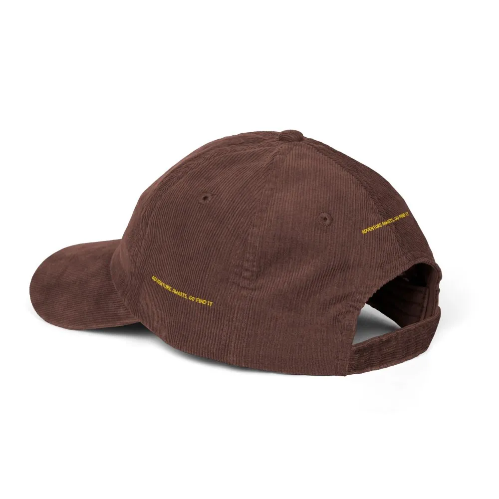 Vintage Corduroy Cap (Embroidery) — "Adventure Awaits,Go Find It" Embroidered Hat