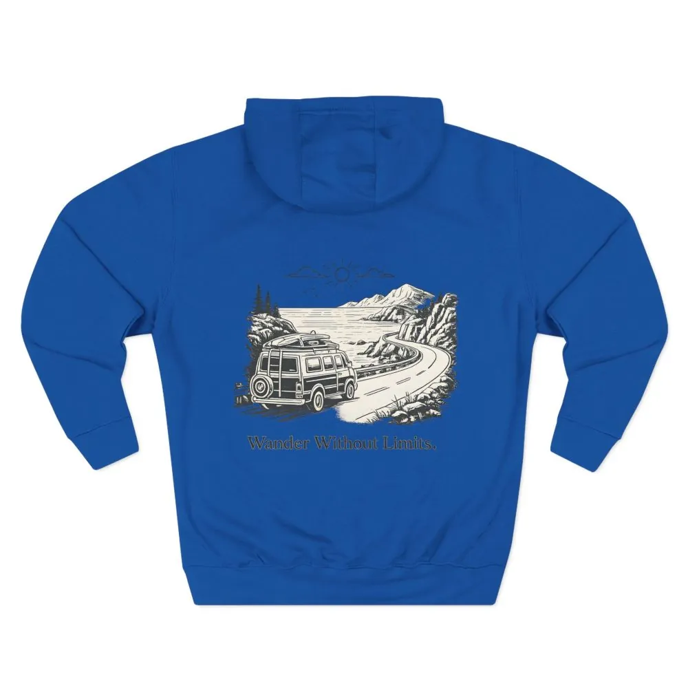 9523087119096606796_2048.jpeg Three-Panel Fleece Hoodie - "Wander Without Limits" Design Minimal-Line