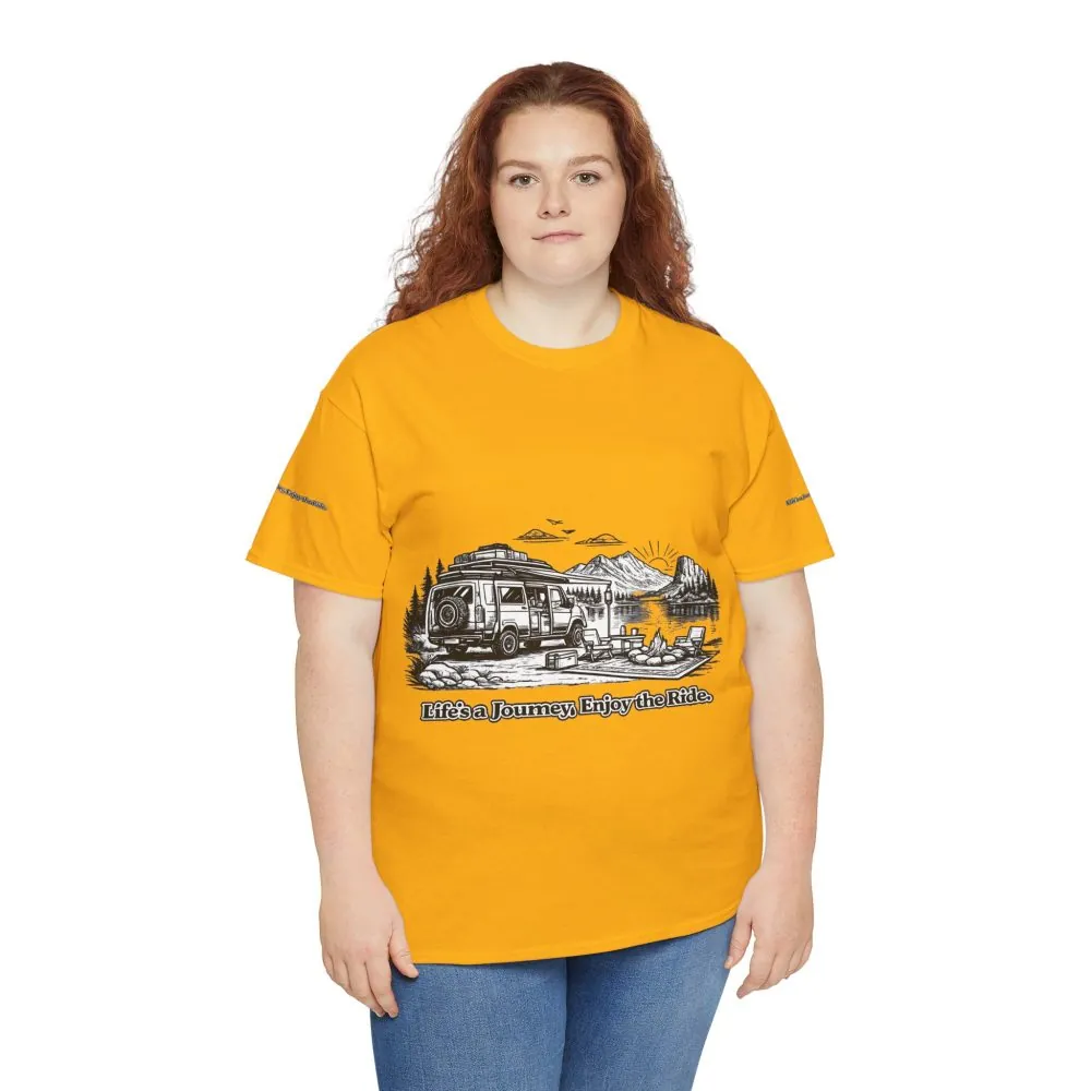 Unisex Heavy Cotton Tee — "Lifes A Journey,Enjoy The Ride" Design Minimal-Line