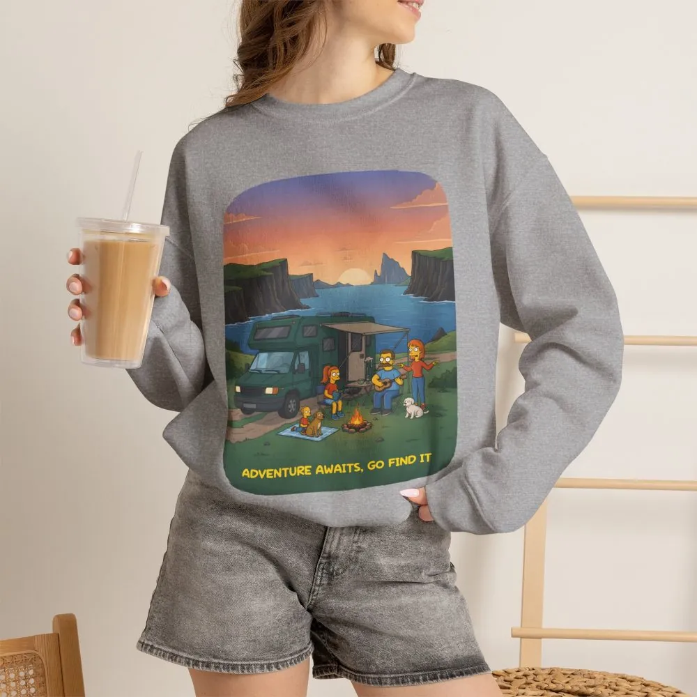 Unisex Heavy Blend™ Crewneck Sweatshirt — "Adventure Awaits-Go Find It"" Design Sitcom-Line