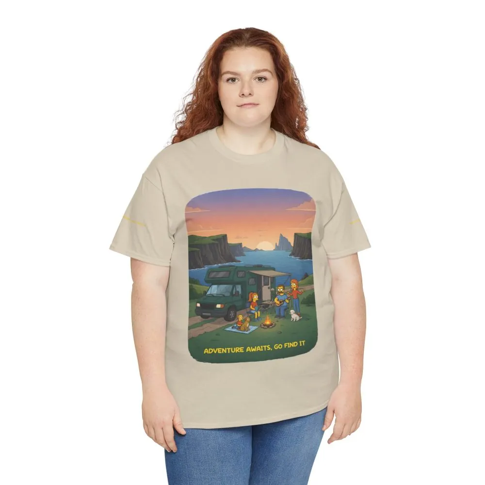 Unisex Heavy Cotton Tee — "Adventure Awaits-Go Find It" Design Sitcom-Line