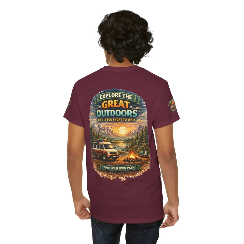 Unisex Heavy Cotton Tee — "Explore The Great Outdoors" Design Scenic-Line