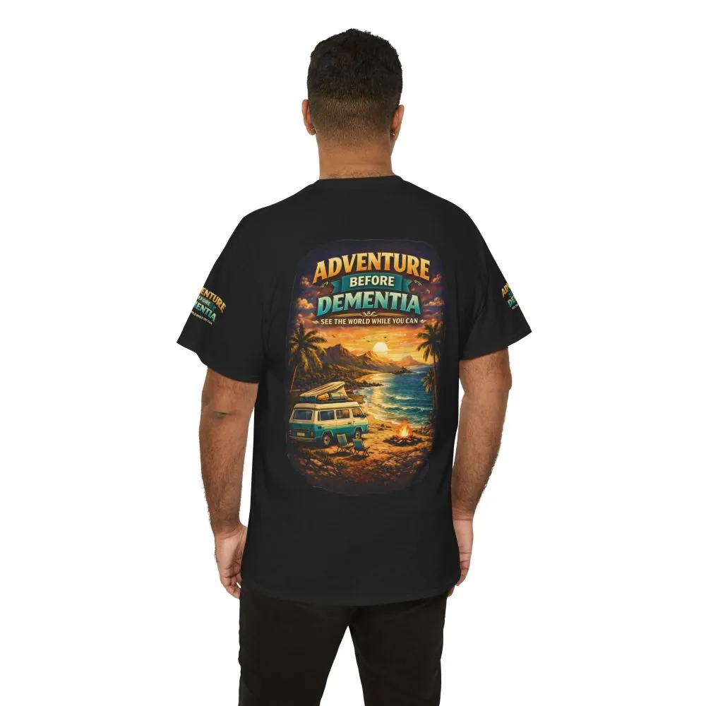 Unisex Heavy Cotton Tee — "Adventure Before Dementia" Design Scenic-Line