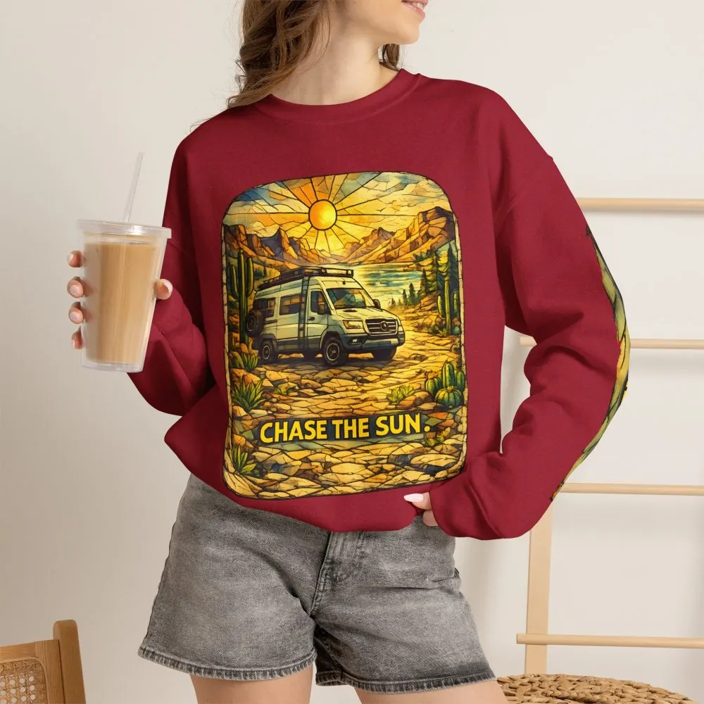 Unisex Heavy Blend™ Crewneck Sweatshirt — "Chase The Sun" Design Cubic-Line
