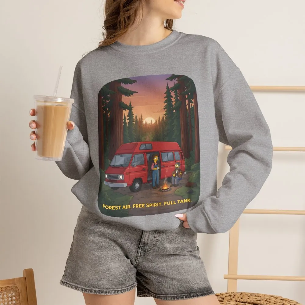 Unisex Heavy Blend™ Crewneck Sweatshirt — "Forest Air Free Spirit Full Tank" Design Sitcom-Line