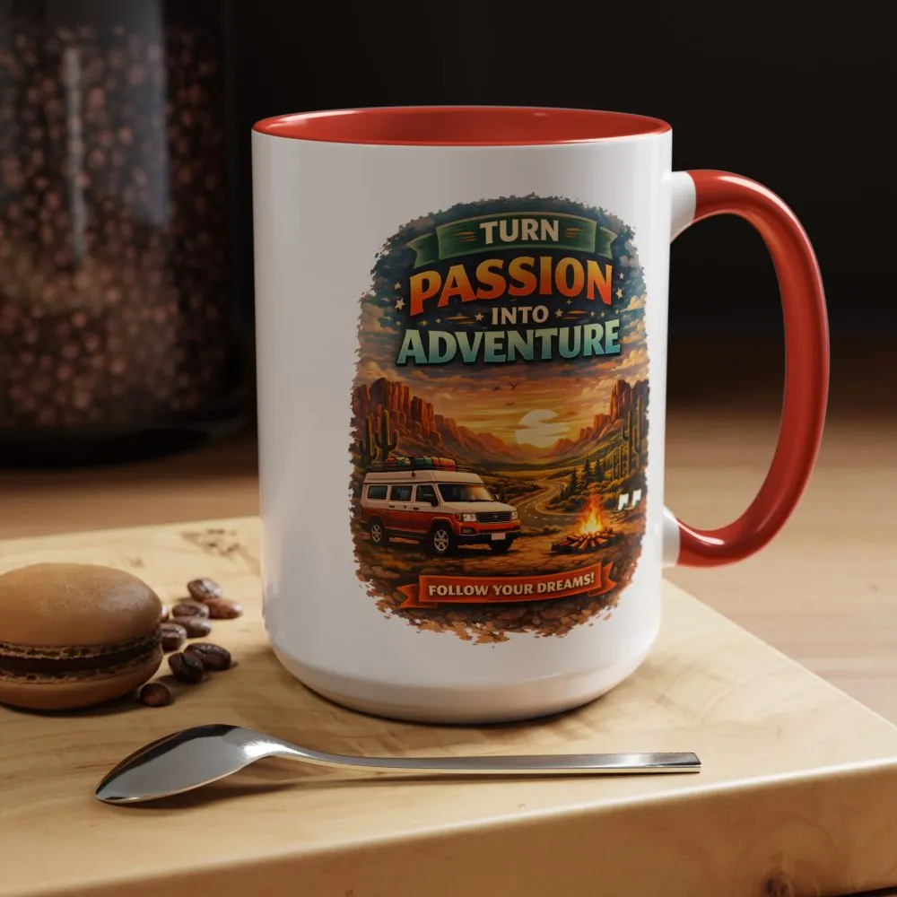 Accent Coffee Mug (11, 15oz) — "Turn Passion Into Adventure" Design Scenic-Line
