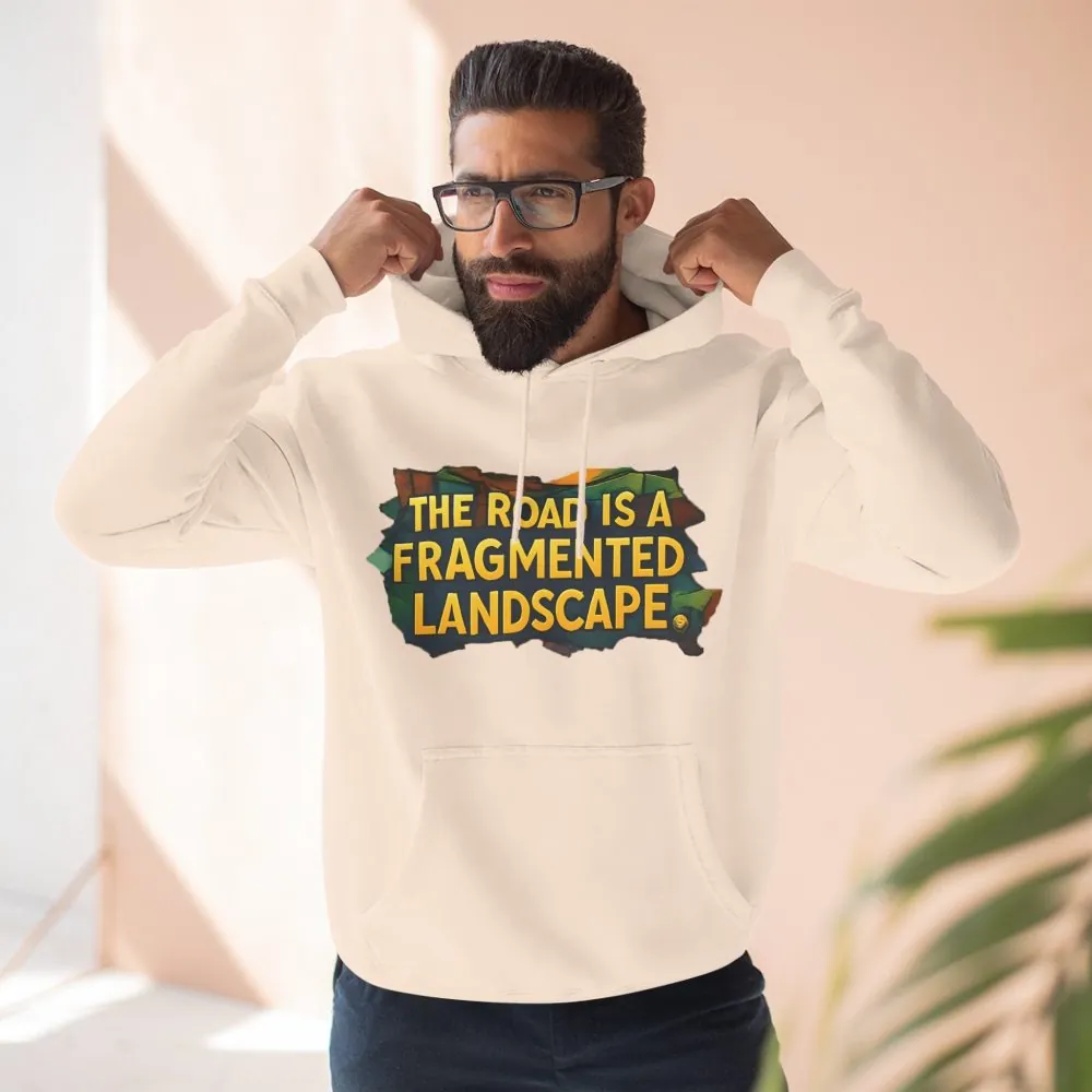 Three-Panel Fleece Hoodie - "The Road Is A Fragmented Landscape" Design Cubic-Line