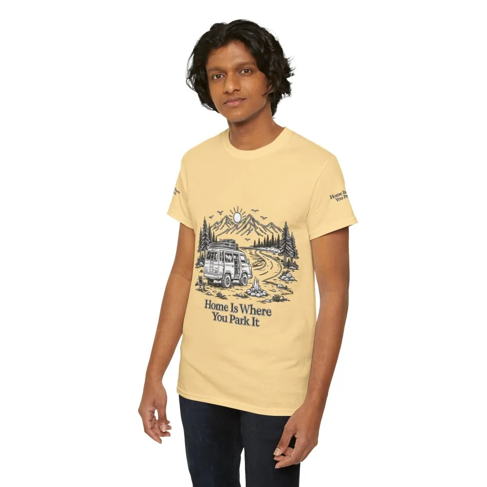 Unisex Heavy Cotton Tee — "Home Is Where You Park It" Design Minimal-Line