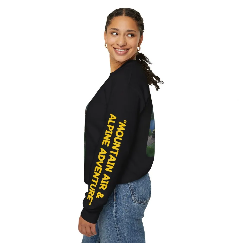 Unisex Heavy Blend™ Crewneck Sweatshirt — "Mountain Air And Alpine Adventure"" Design Sitcom-Line