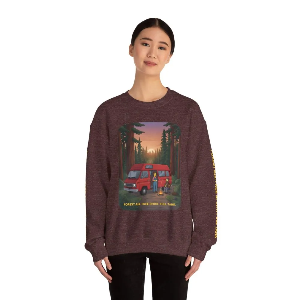 Unisex Heavy Blend™ Crewneck Sweatshirt — "Forest Air Free Spirit Full Tank" Design Sitcom-Line