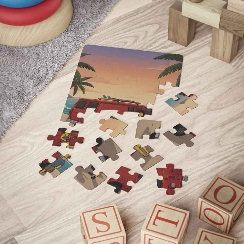 Kids' 30‑Piece Camping Puzzle — Surfing Family Sunset Jigsaw