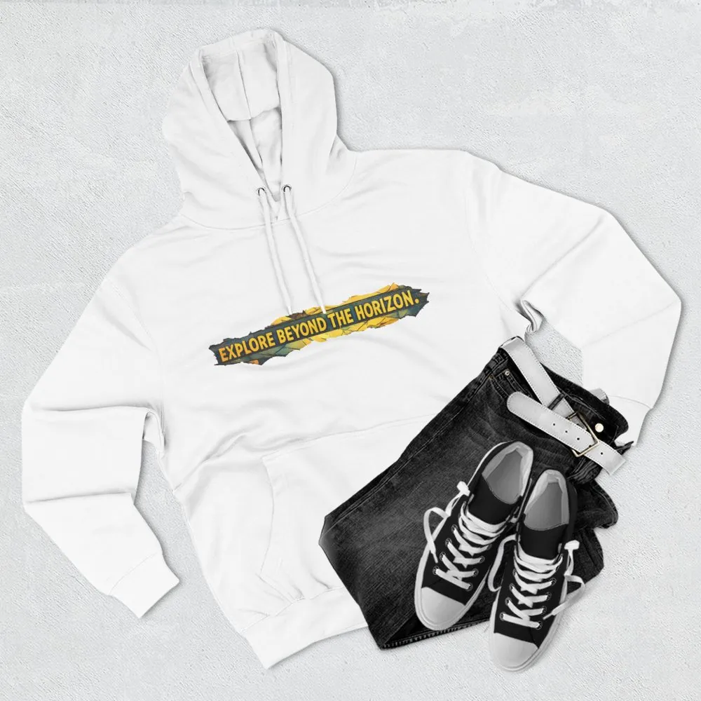Three-Panel Fleece Hoodie - "Explore Beyond The Horizon" Design Cubic-Line