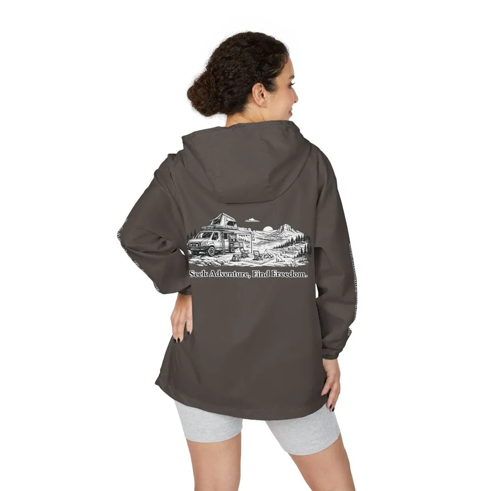 Unisex Full-Zip Windbreaker Jacket — "Seek Adventure, Find Freedom" (Design "Minimal-Line")